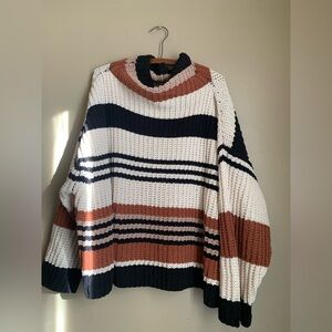 By Together Chunky Knit Cowl Neck Striped Sweater Womens Size S/M Oversized boho